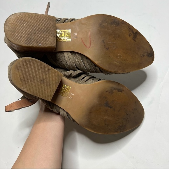 Jeffrey Campbell Block Heel Leather Strappy Ankle Boots Suede Taupe - Picture 7 of 8